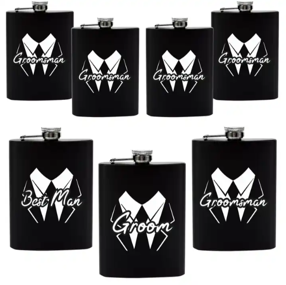 BachPartyGifts 6 OZ stainless steel hip flask set